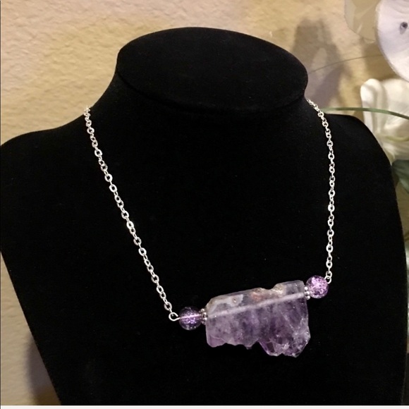 💥SALE! Handmade amethyst slice bar necklace - Picture 2 of 8